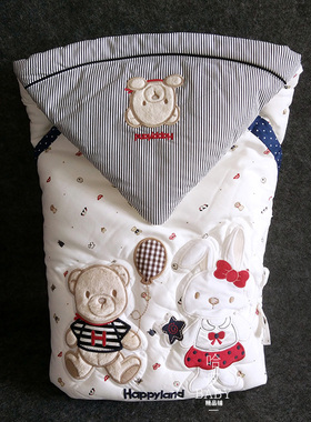 新生儿抱被 Happyland婴儿春秋冬外出纯棉加厚保暖包毯 宝宝盖被