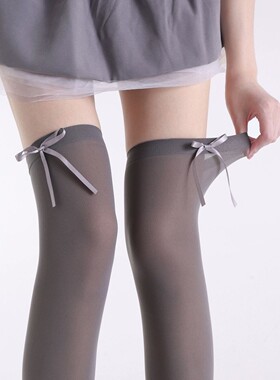 洛丽塔袜子 蝴蝶结过膝袜 小腿袜灰色JK长筒袜女丝带蝴蝶长筒