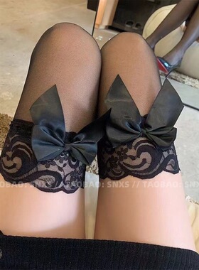 SNXS「秘」纯色长筒丝袜女过膝袜超薄款修身黑丝性感情调蕾丝网袜