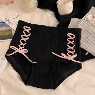 纯欲系带蝴蝶结中腰内裤女纯棉裆舒适透气包臀女士三角裤