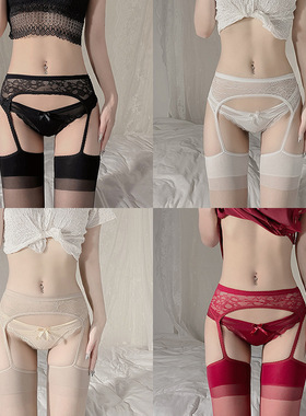 丝滑蕾丝吊带袜性感免脱超薄诱惑镂空黑色脚尖透明袜