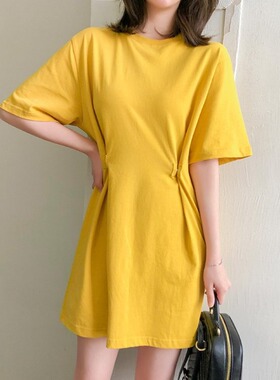 2025夏季新款法式小众方领气质红色连衣裙女中长款收腰显瘦复古裙