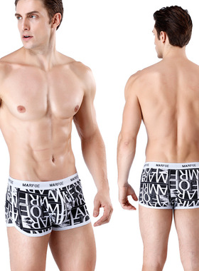 男士内裤平角裤棉透气青年潮韩版个性印花本命年红色裤头