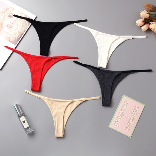 美纯菲丁字裤女精细棉质欧美个性感纯欲风运动健身蜜桃臀细带纯色