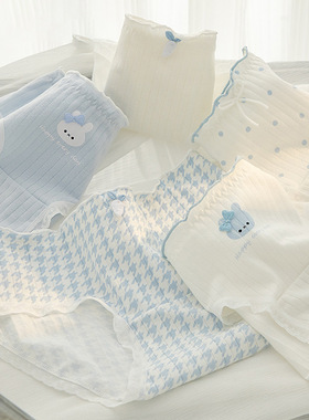 甜美可爱萌兔蓝色系女士内裤包臀透气纯棉抗菌裆中腰少女三角裤头