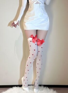 新款长筒袜 红色蝴蝶结爱心过膝袜万圣节鬼节长袜性感女袜