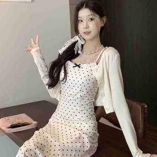 高级吊带裙显瘦 夏季 法式 蝴蝶结波点连衣裙女2025新款