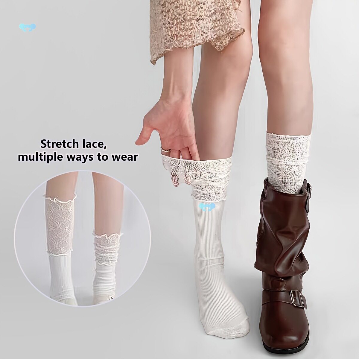 Lace Edge Lace Edge Patchwork Calf Socks 1 Pair/2 Pairs