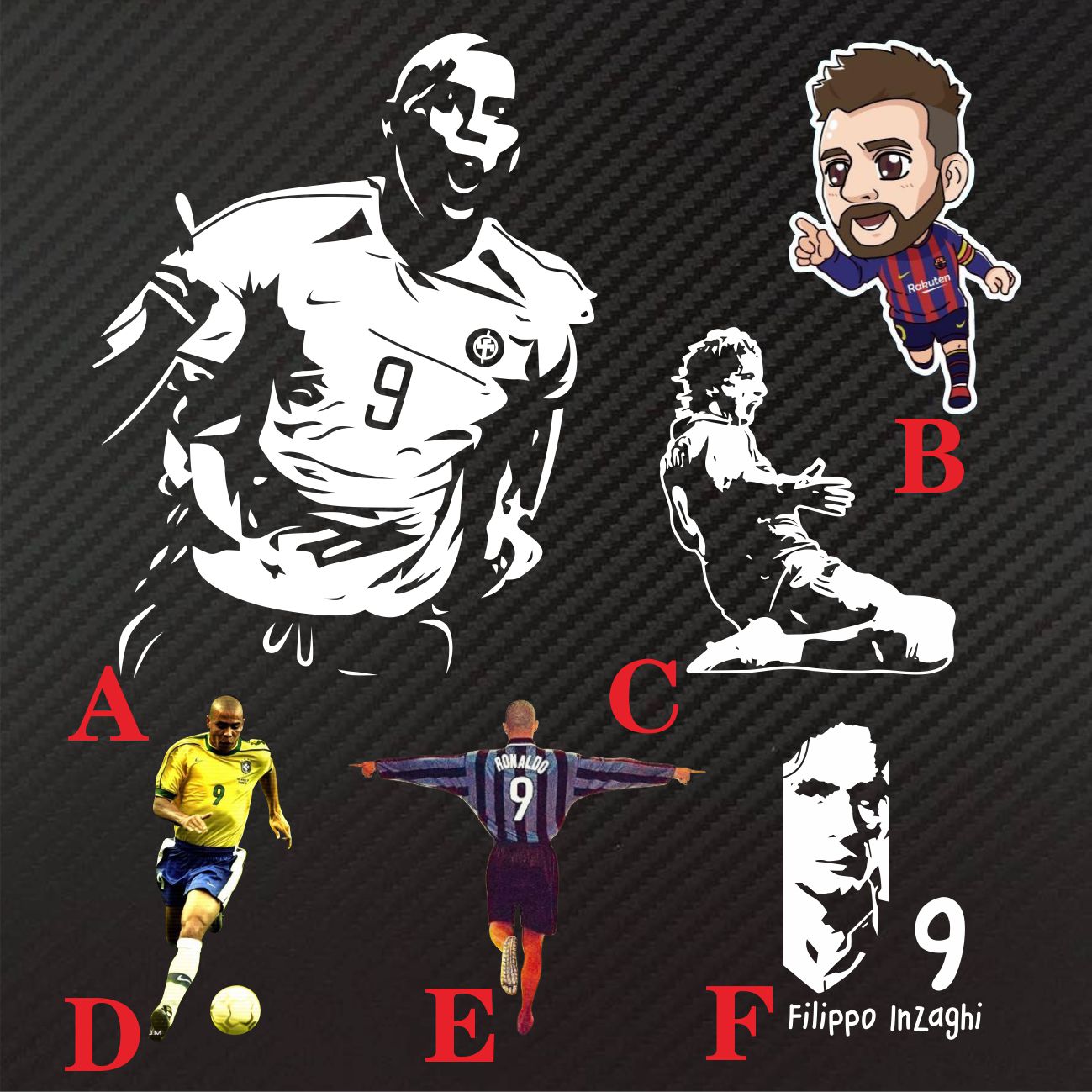 反光车贴纸  罗纳尔多背影 大罗镂空彩色 进球9号因扎吉 梅西剪影