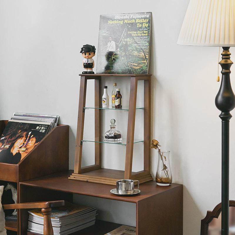 中古桌面置物架香水杯子咖啡馆摆件木质茶水间陈列吧台玻璃展示柜