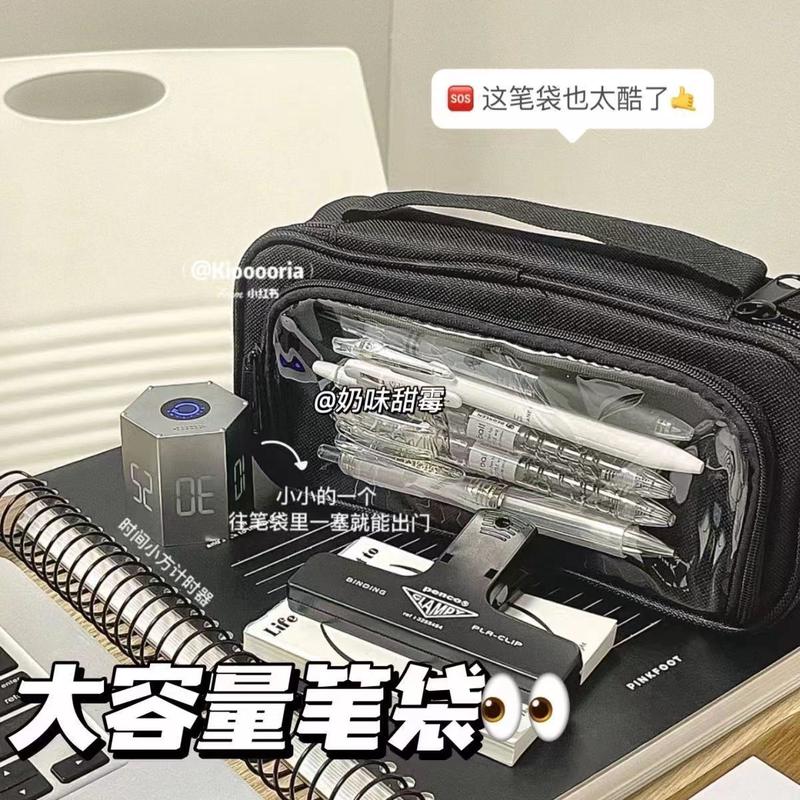笔袋ins美式纯色可视窗翻盖笔袋文具盒帆布高级简约学生文具收纳