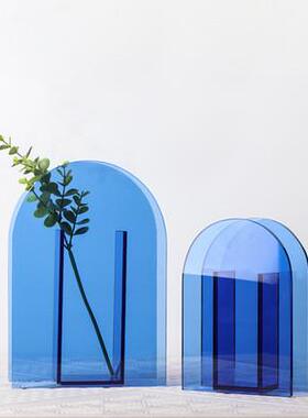 现代简约橘色客厅插花玻璃拱门花瓶餐桌装饰花器家居桌面摆件蓝色