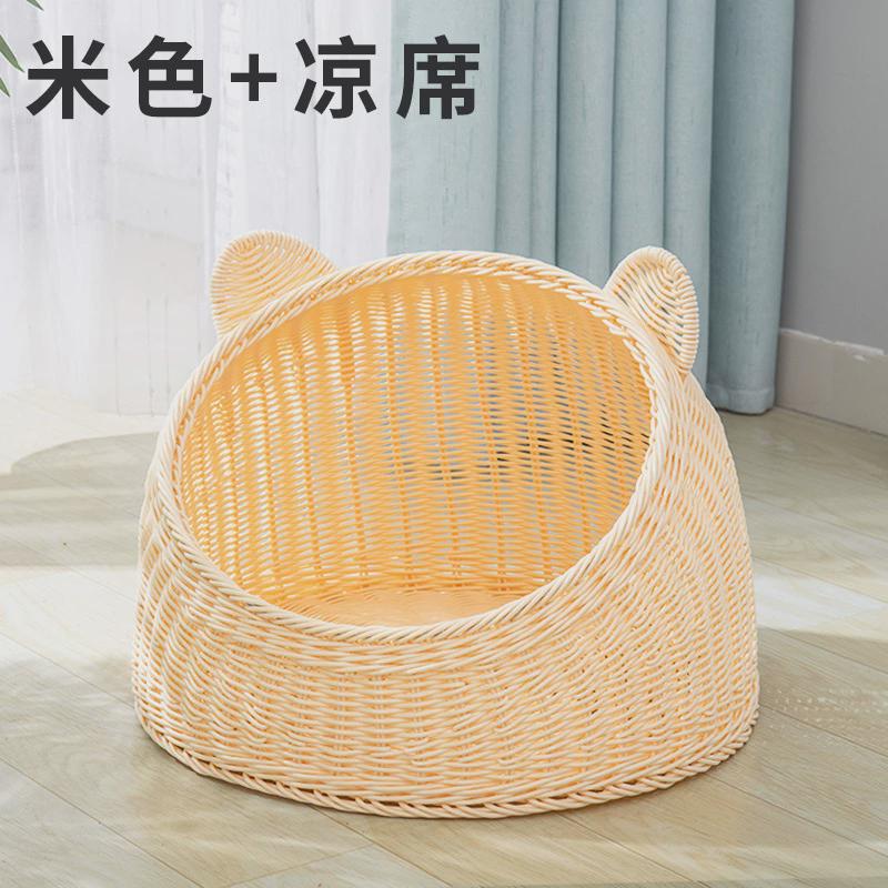 仿藤猫窝夏季四季通用半封闭式猫咪宠物窝透气可水洗手工藤编猫窝