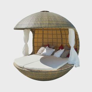 户外藤编家具别墅景区花园阳台组合泳池沙发藤编沙滩躺床休闲圆床