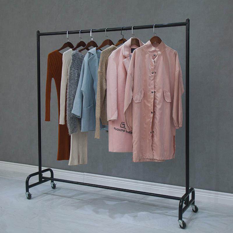 服装店展示架带轮子水管衣架中岛服装架移动陈列架侧挂衣架子落地