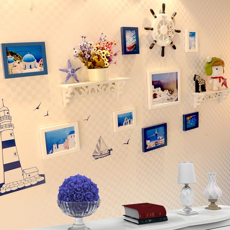 地中海置物架照片墙欧式相框组合欧式相片墙客厅装饰挂框壁饰