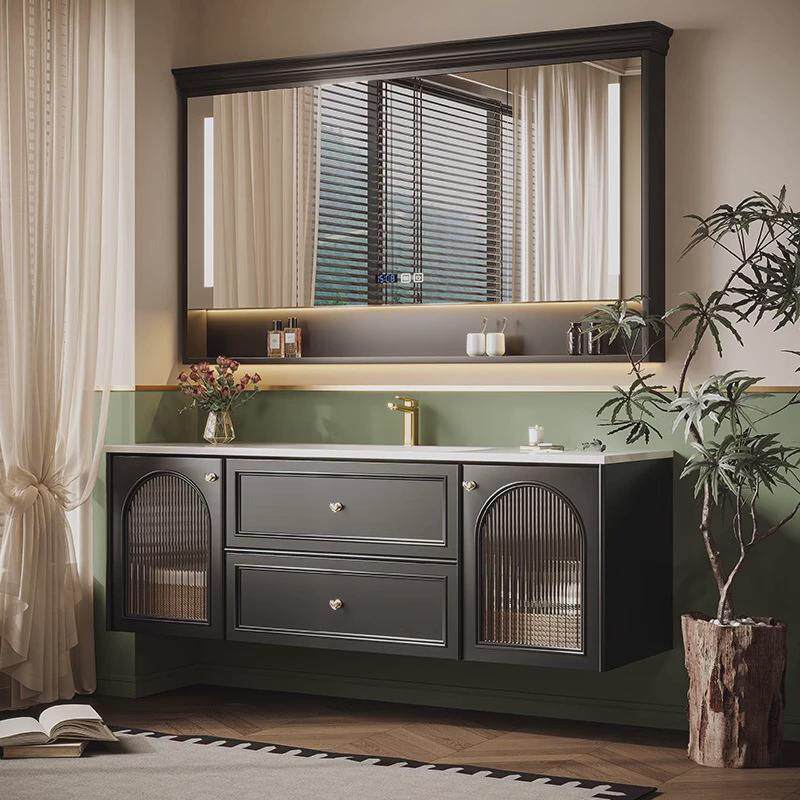 法式复古浴室柜组合岩板热弯一体盆卫生间洗漱台陶瓷盆洗手脸盆柜,家装主材,浴室柜组合,淘宝优惠券,粉丝福利购,淘宝优惠卷