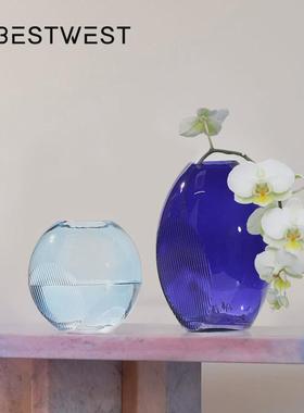热销博西家居彩色椭圆形透明水培玻璃花瓶创意家居客厅装饰插花器