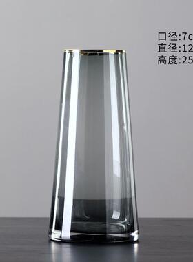 欧式现代简约描金边透明玻璃花瓶摆件创意客厅家居装饰水培插花器