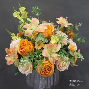 新款婚庆森系路引花盆花婚礼舞台白花绿堆花球仿真花橱窗装饰摆件