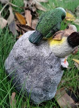 家居花园庭院石头装饰树脂工艺品摆件双小鸟麻雀园林欢迎可爱雕塑