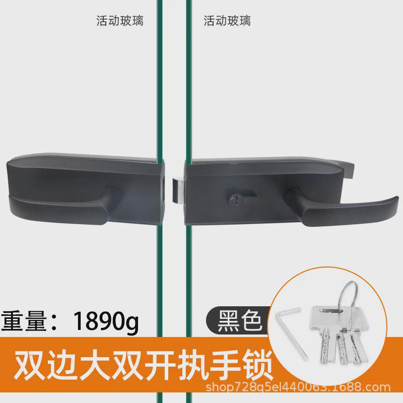 无框玻璃门锁办公室高隔断门锁黑色单门双门锁把手锁缺口锁执手带
