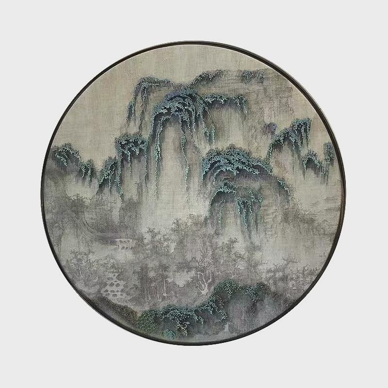 新中式书房茶室圆形山水禅意挂画高端中国风客厅墙面装饰画实物画图片