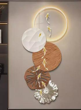 九鱼图带灯正对门轻奢客厅走廊过道挂画高级感入户玄关装饰画壁画