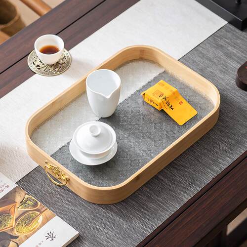 面包底板托盘围炉煮茶竹制茶盘酒店名宿茶楼家用钢化玻璃水果竹盘