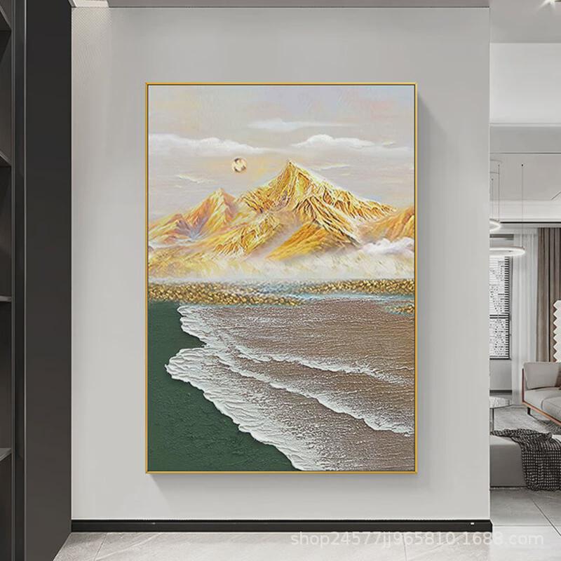 手绘油画风景山水画入户玄关挂画酒店高级抽象画客厅背景墙装饰画图片