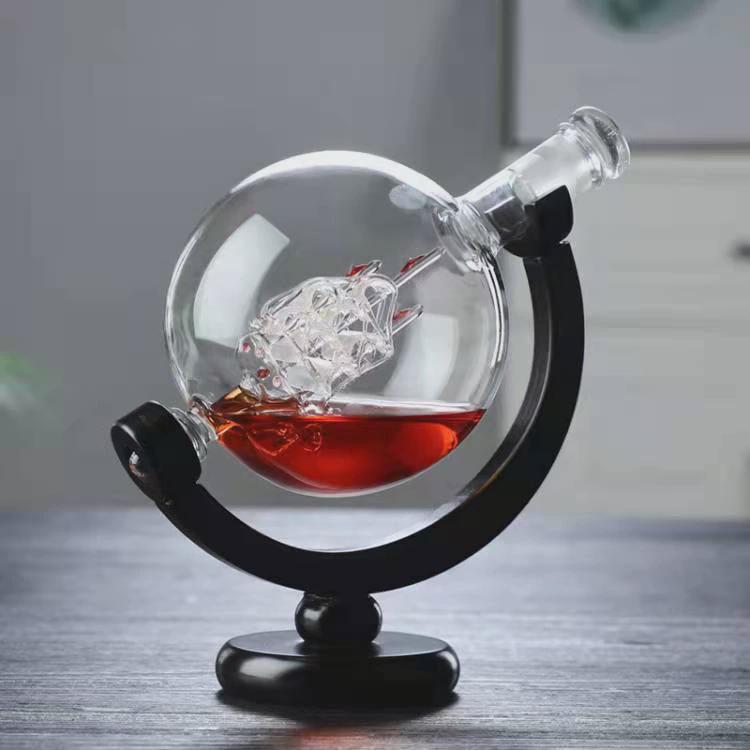 高硼硅玻璃工艺地球醒酒器套装玻璃泡酒瓶地球醒酒器工艺品摆件