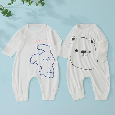 婴儿连体衣莫代尔长袖空调服夏装宝宝无骨长裤哈衣爬服薄款睡衣