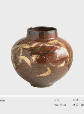 新中式禅意红色陶罐陶瓷家居客厅复古干枝花瓶茶室软装装饰品摆件