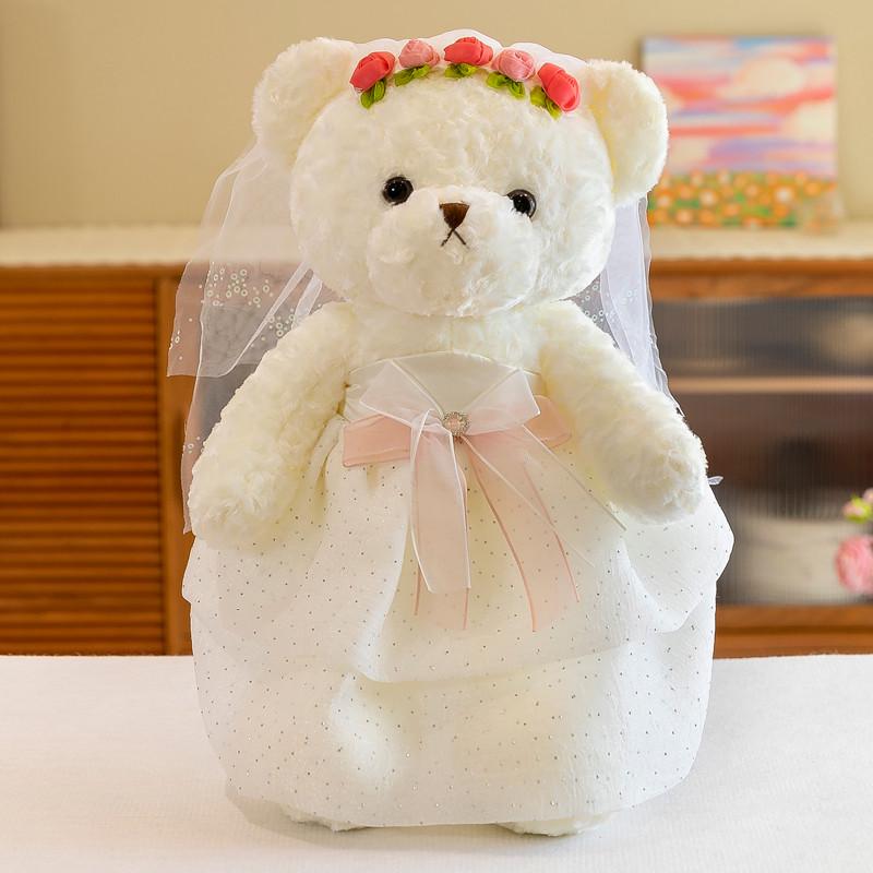 新款结婚床布娃娃一对婚庆毛绒玩具泰迪熊公仔婚纱熊情侣新婚房压
