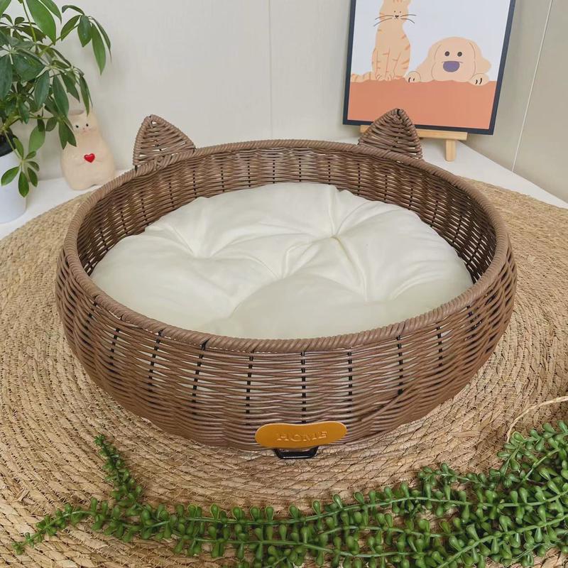猫窝四季通用离地防潮猫睡觉窝仿窝藤可拆洗宠物床狗窝手工编织窝