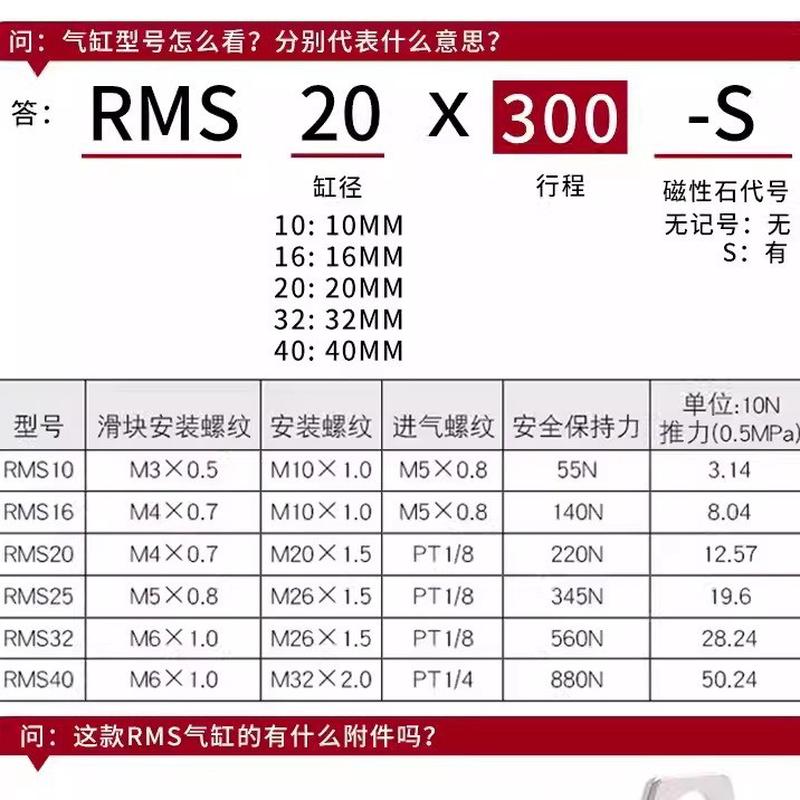 气缸杆无rms6/10/16/20/25/32/40/50/63x100-200-300-400