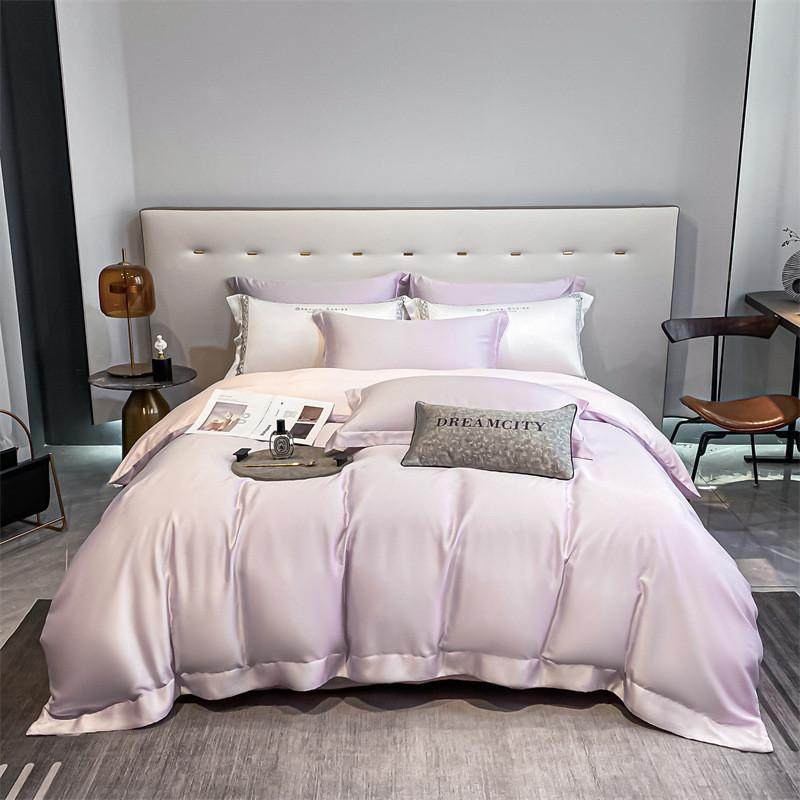 100亲纯色天丝四件套轻奢简约高级双拼支肤被罩床单床笠,床上用品,床品套件/四件套/多件套,淘宝优惠券,粉丝福利购,淘宝优惠卷