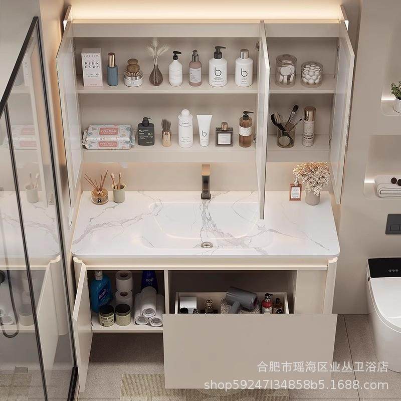 现代简约岩板弯热一体盆橡木浴室柜组合吊柜卫生间洗手洗脸洗漱台,家装主材,浴室柜组合,淘宝优惠券,粉丝福利购,淘宝优惠卷