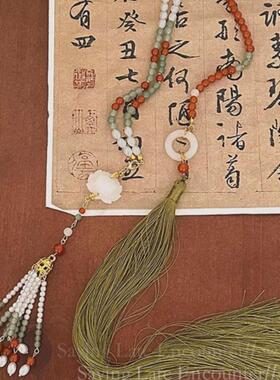 国风压襟汉服吊坠装饰项链新中式古风背云流苏璎珞马面裙旗袍配饰