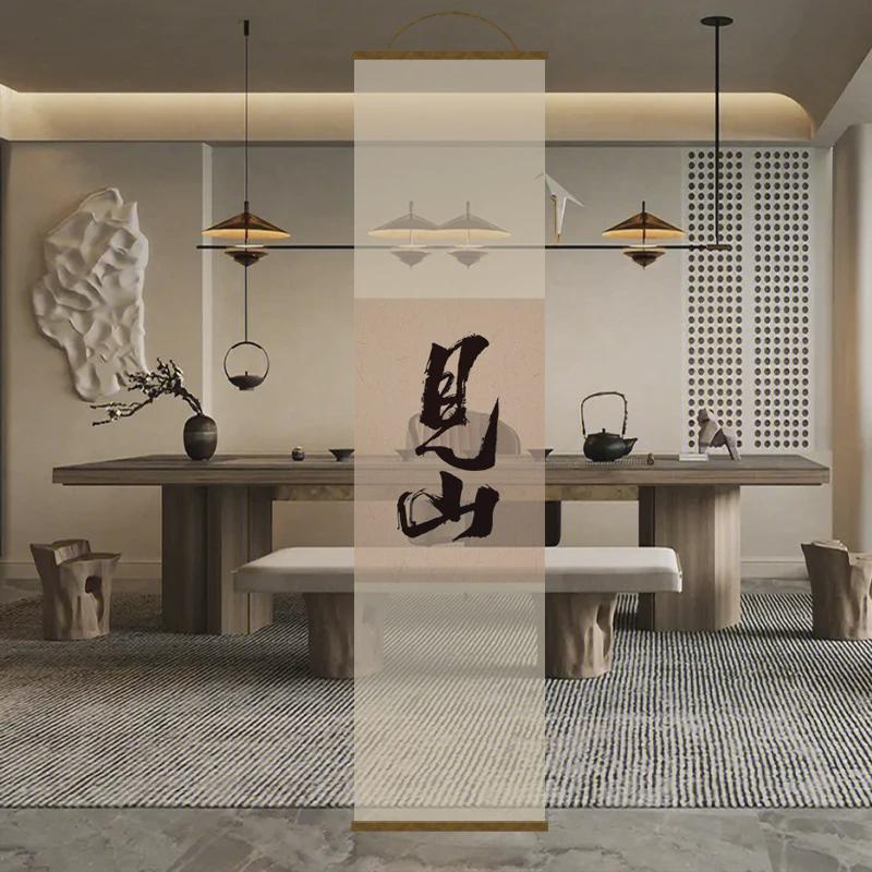 半透明纱帘双面透景屏风纱中式卷帘隔断帘挂帘水墨窗帘透光莲花