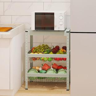 j6da灰绿色厨房菜篮子微波炉烤箱置物架落地多层蔬菜收纳筐放菜架