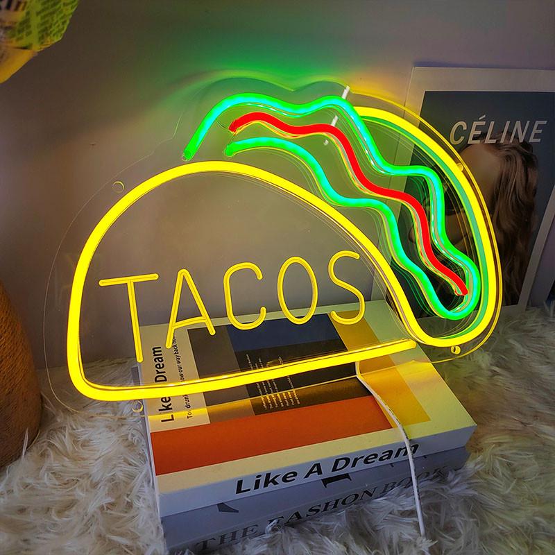 tacos霓虹灯led塔可墨西哥玉米卷饼装饰灯小吃夜市摆摊发光字USB