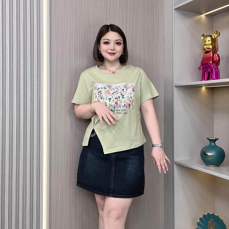 不规则开叉纯棉正肩t恤女大码胖mm夏装2023新款显瘦小众,女装/女士精品,大码内搭,淘宝优惠券,粉丝福利购,淘宝优惠卷