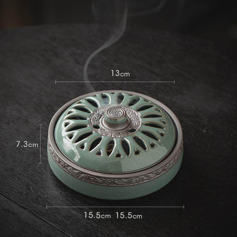 陶瓷蚊香炉大号家用蚊香盒防火带盖摆件托支架室内艾草盘香薰炉盘图片