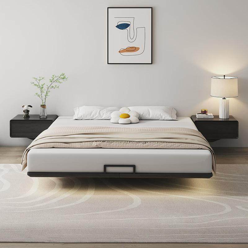 全实木双人简约现代1.5米1米2双人床无床头床1米8悬浮胡桃木单人