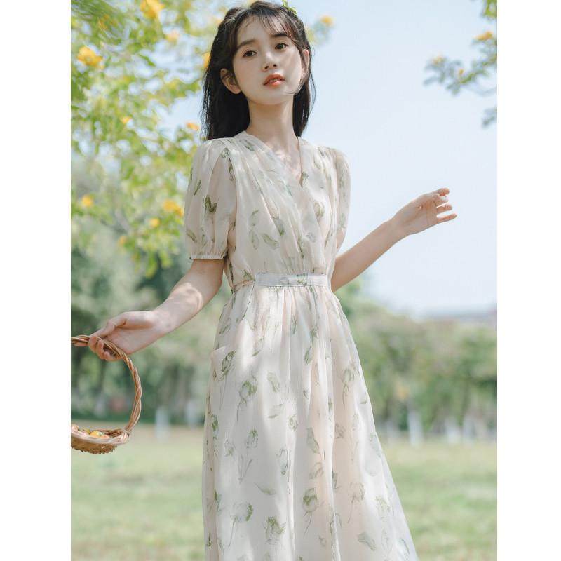 仙气法式碎花女夏季高级感收腰仙女超仙森系小清新