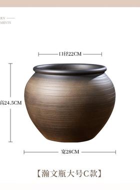 复古新中式电视柜玄关陶瓷花瓶摆件插花民宿装饰水培侘寂风粗陶罐