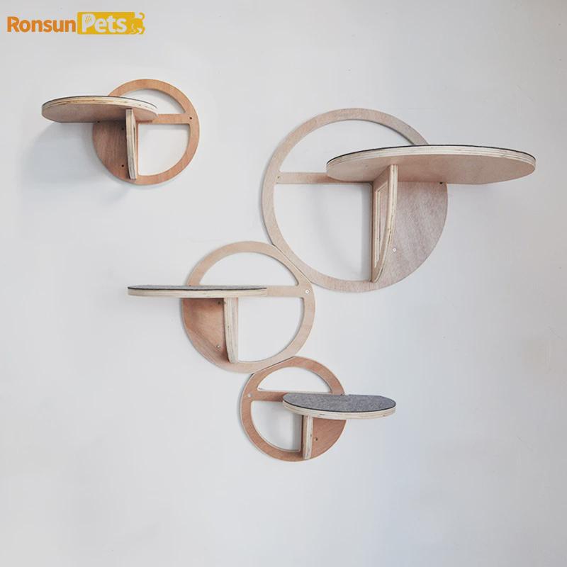 猫咪貓爬架墙壁式猫咪跳台墙上木质架子圆形猫爬架木板墙壁猫爬架