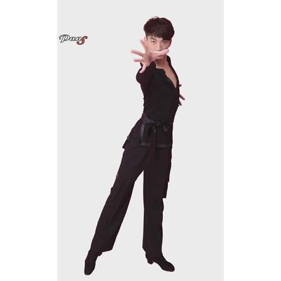 潘氏舞服男士拉丁舞训练服T恤配腰带宽松型练功服 上衣 wd-446681