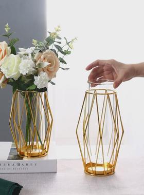 家居装饰电镀金色铁艺水培花瓶仿真花DIY